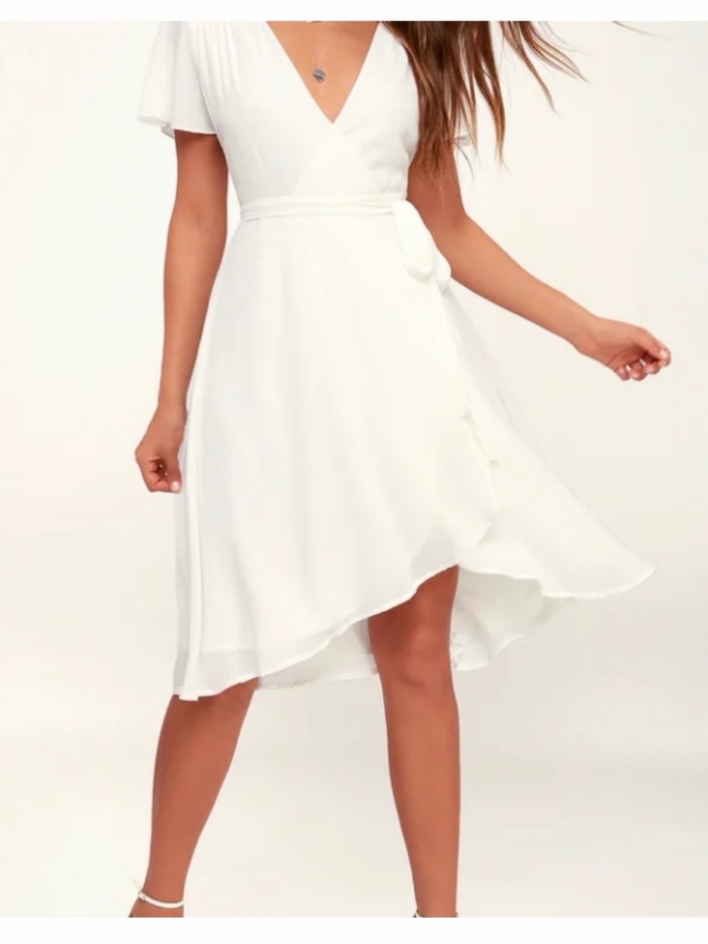 Lulus Rise to the Occasion White Midi Wrap Dress
